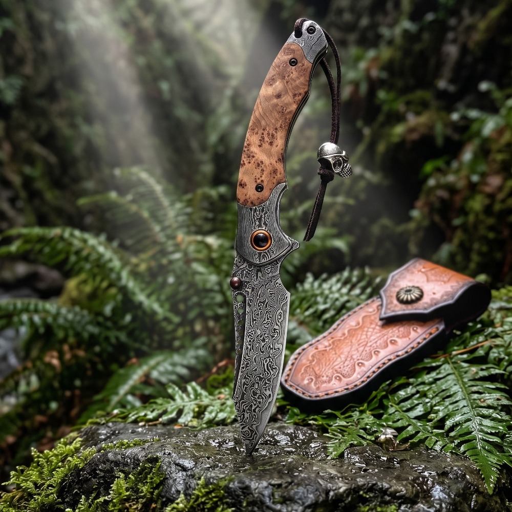 Collectible Vintage Tools - Pisau Lipat Pola Damaskus Kekuatan Tinggi